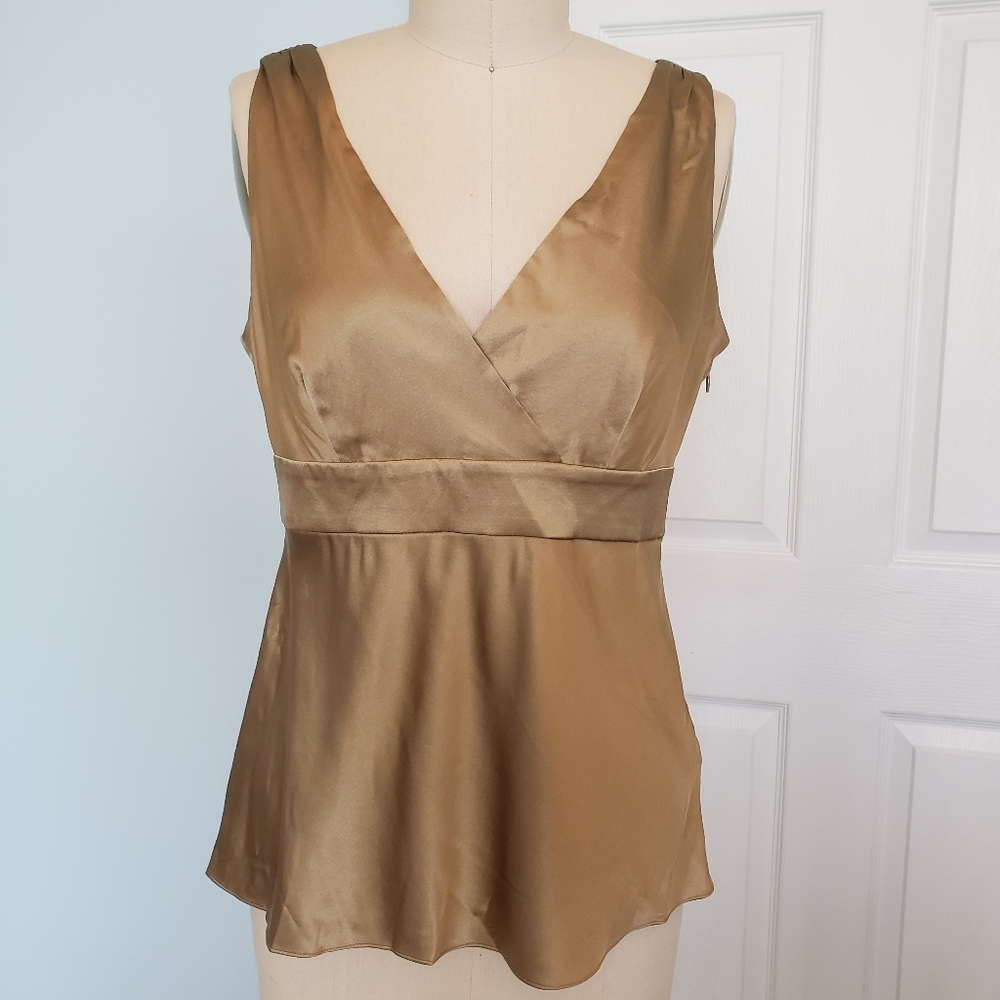 Gold Stretch Silk Sleeveless Blouse, 4